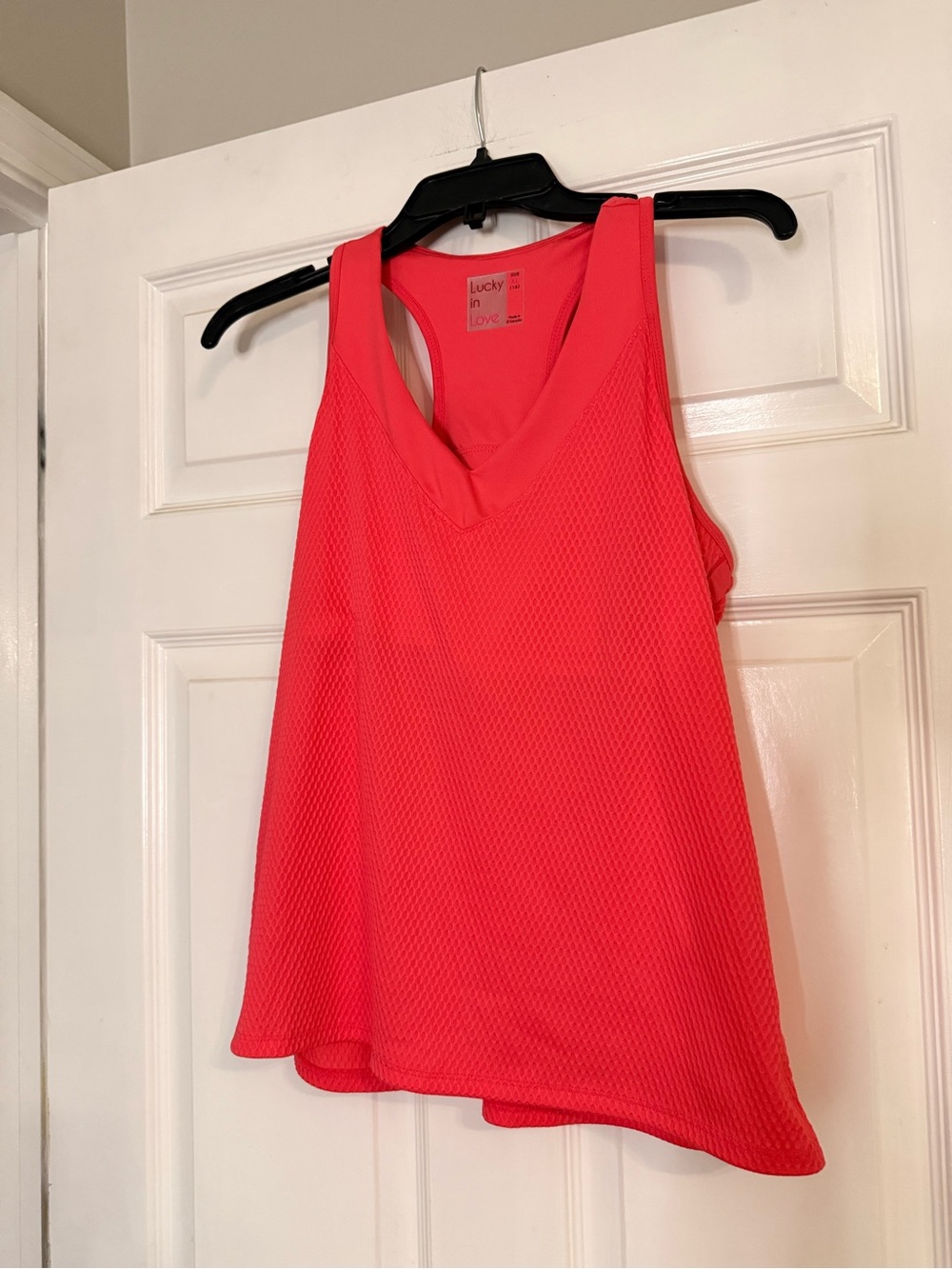 Lucky in Love Women's Racerback V-Neck Tank Top - Coral